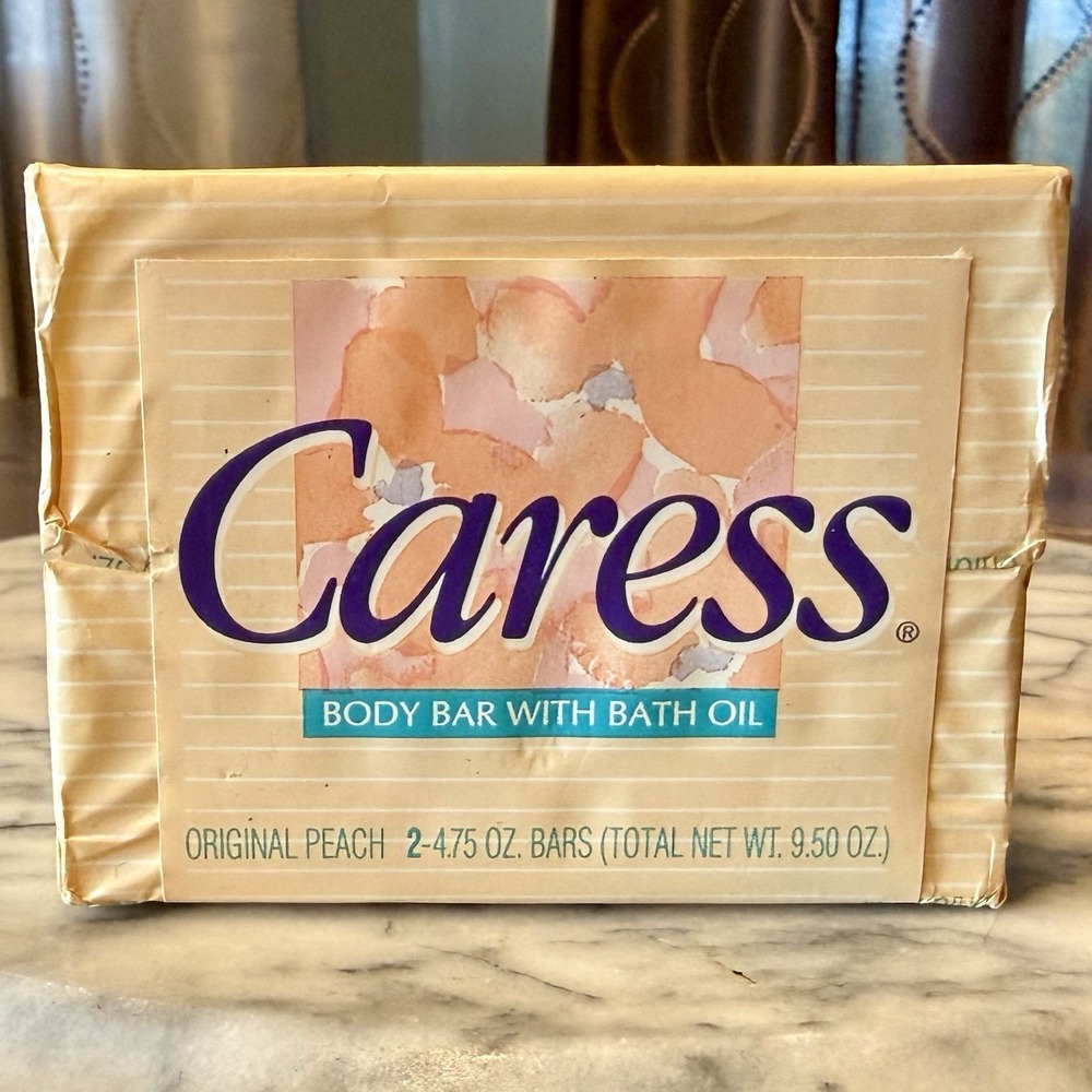 NEW! 2pc 90s 1991 VTG Caress Bath Body Bar Bath Oil Original Peach Soap 4.75oz